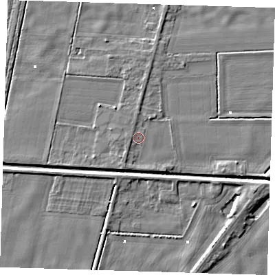 Shaded relief map of the ground around PE228JU, computed from Environment Agency LiDAR. The ground here sits at about 1 m above sea level and falls 5 m across the surrounding 800 m. Surface water reaching this point runs off ground lying to the south-south-west, 1.7 m higher.