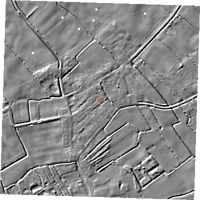 Shaded relief map of the ground around PE228NH, computed from Environment Agency LiDAR. The ground here sits at about 2 m above sea level and falls 5 m across the surrounding 800 m. Surface water reaching this point runs off ground lying to the east, 1.8 m higher.