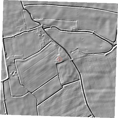 Shaded relief map of the ground around PE228PL, computed from Environment Agency LiDAR. The ground here sits at about 2 m above sea level and falls 4 m across the surrounding 800 m. Surface water reaching this point runs off ground lying to the east, 0.9 m higher.