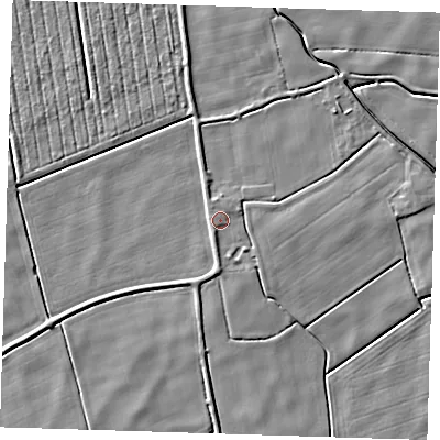 Shaded relief map of the ground around PE228PN, computed from Environment Agency LiDAR. The ground here sits at about 2 m above sea level and falls 4 m across the surrounding 800 m. Surface water reaching this point runs off ground lying to the south, 1.3 m higher.