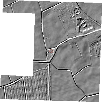 Shaded relief map of the ground around PE228PW, computed from Environment Agency LiDAR. The ground here sits at about 1 m above sea level and falls 4 m across the surrounding 800 m. Surface water reaching this point runs off ground lying to the east-north-east, 2.9 m higher.