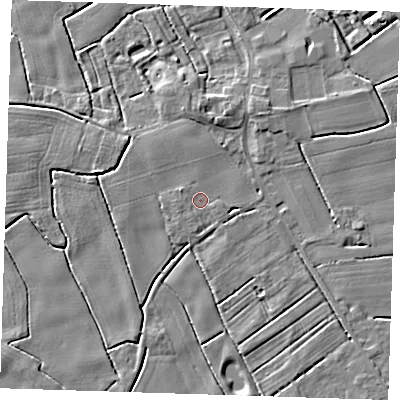 Shaded relief map of the ground around PE228QB, computed from Environment Agency LiDAR. The ground here sits at about 2 m above sea level and falls 4 m across the surrounding 800 m. Surface water reaching this point runs off ground lying to the north, 1.9 m higher.