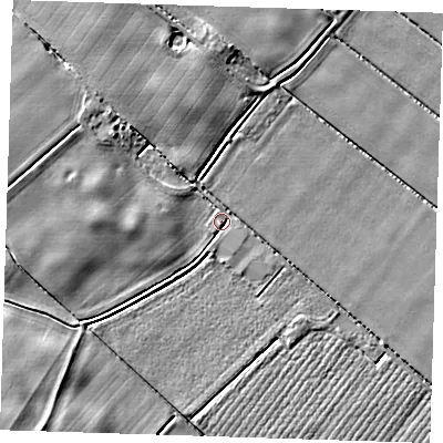 Shaded relief map of the ground around PE228QR, computed from Environment Agency LiDAR. The ground here sits at about 3 m above sea level and falls 4 m across the surrounding 800 m. Surface water reaching this point runs off ground lying to the north, 3.8 m higher.