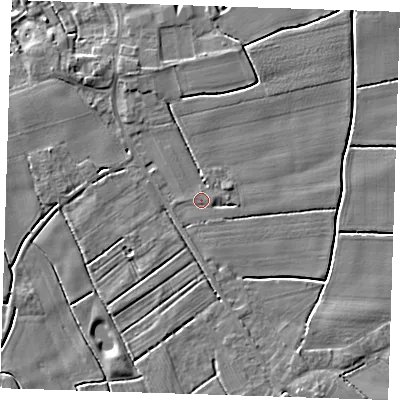 Shaded relief map of the ground around PE228RD, computed from Environment Agency LiDAR. The ground here sits at about 2 m above sea level and falls 4 m across the surrounding 800 m. Surface water reaching this point runs off ground lying to the south-south-east, 0.9 m higher.