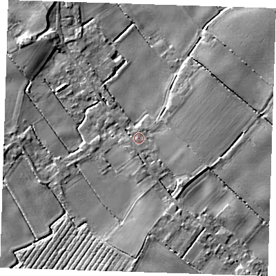 Shaded relief map of the ground around PE228SA, computed from Environment Agency LiDAR. The ground here sits at about 3 m above sea level and falls 4 m across the surrounding 800 m. Surface water reaching this point runs off ground lying to the south-south-east, 3.2 m higher.
