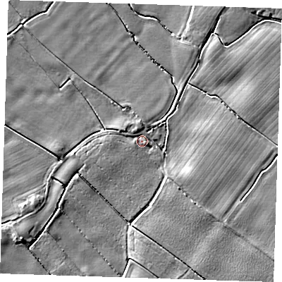 Shaded relief map of the ground around PE228SF, computed from Environment Agency LiDAR. The ground here sits at about 3 m above sea level and falls 5 m across the surrounding 800 m. Surface water reaching this point runs off ground lying to the east-north-east, 3.1 m higher.