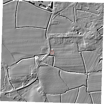 Shaded relief map of the ground around PE229AE, computed from Environment Agency LiDAR. The ground here sits at about 3 m above sea level and falls 5 m across the surrounding 800 m. Surface water reaching this point runs off ground lying to the north-east, 1.7 m higher.