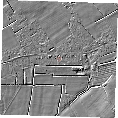 Shaded relief map of the ground around PE229AG, computed from Environment Agency LiDAR. The ground here sits at about 2 m above sea level and falls 5 m across the surrounding 800 m. Surface water reaching this point runs off ground lying to the south-east, 0.8 m higher.