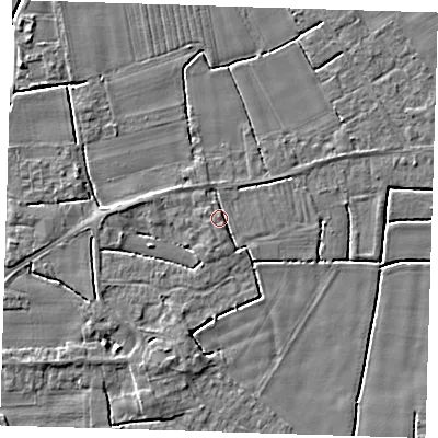 Shaded relief map of the ground around PE229AL, computed from Environment Agency LiDAR. The ground here sits at about 3 m above sea level and falls 4 m across the surrounding 800 m. Surface water reaching this point runs off ground lying to the west-north-west, 1.4 m higher.