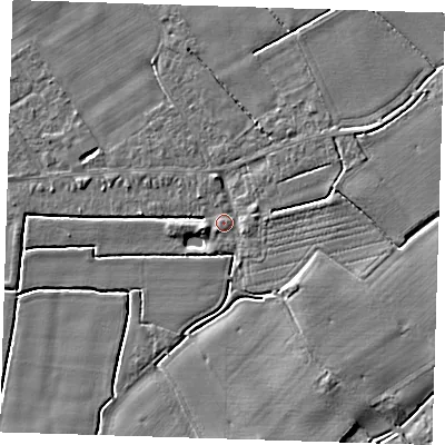 Shaded relief map of the ground around PE229AP, computed from Environment Agency LiDAR. The ground here sits at about 3 m above sea level and falls 5 m across the surrounding 800 m. Surface water reaching this point runs off ground lying to the east-north-east, 1.2 m higher.