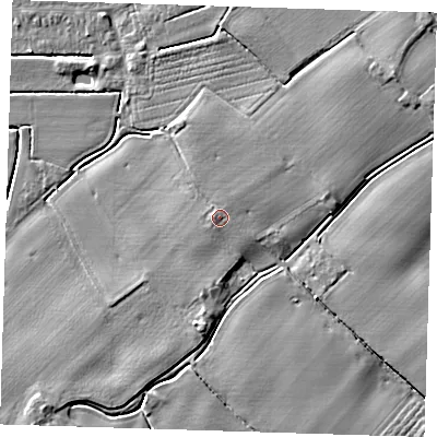 Shaded relief map of the ground around PE229AR, computed from Environment Agency LiDAR. The ground here sits at about 5 m above sea level and falls 5 m across the surrounding 800 m. Surface water reaching this point runs off ground lying to the west, 0.7 m higher.