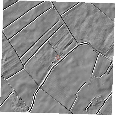 Shaded relief map of the ground around PE229BD, computed from Environment Agency LiDAR. The ground here sits at about 1 m above sea level and falls 3 m across the surrounding 800 m. Surface water reaching this point runs off ground lying to the east-north-east, 1.9 m higher.