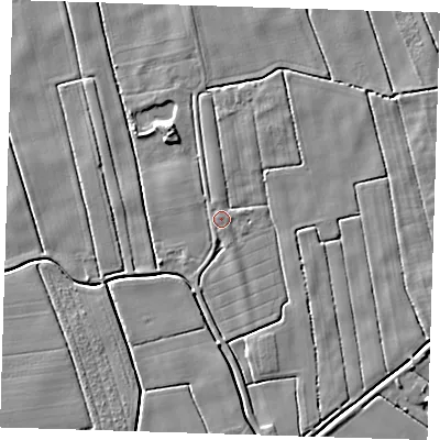 Shaded relief map of the ground around PE229BH, computed from Environment Agency LiDAR. The ground here sits at about 2 m above sea level and falls 4 m across the surrounding 800 m. Surface water reaching this point runs off ground lying to the north-north-west, 0.9 m higher.