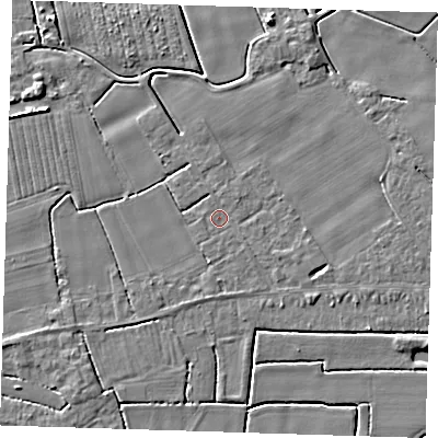 Shaded relief map of the ground around PE229BL, computed from Environment Agency LiDAR. The ground here sits at about 2 m above sea level and falls 4 m across the surrounding 800 m. Surface water reaching this point runs off ground lying to the south-east, 1.8 m higher.