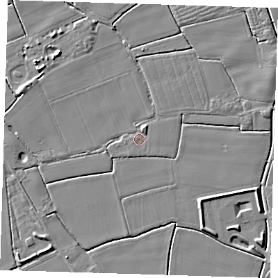 Shaded relief map of the ground around PE229DD, computed from Environment Agency LiDAR. The ground here sits at about 2 m above sea level and falls 6 m across the surrounding 800 m. Surface water reaching this point runs off ground lying to the north-north-east, 1.8 m higher.