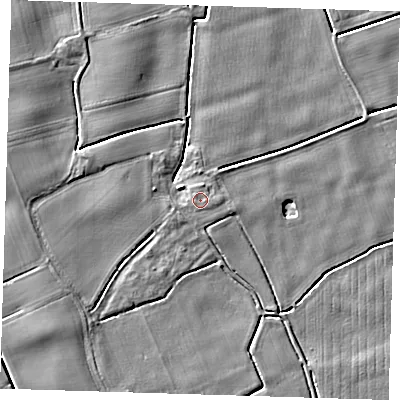 Shaded relief map of the ground around PE229DE, computed from Environment Agency LiDAR. The ground here sits at about 3 m above sea level and falls 4 m across the surrounding 800 m. Surface water reaching this point runs off ground lying to the east-south-east, 0.7 m higher.