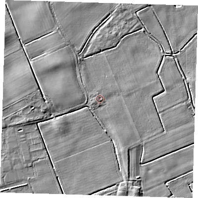 Shaded relief map of the ground around PE229DG, computed from Environment Agency LiDAR. The ground here sits at about 3 m above sea level and falls 4 m across the surrounding 800 m. Surface water reaching this point runs off ground lying to the north-north-west, 0.9 m higher.