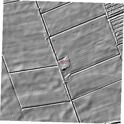 Shaded relief map of the ground around PE229DJ, computed from Environment Agency LiDAR. The ground here sits at about 2 m above sea level and falls 3 m across the surrounding 800 m. Surface water reaching this point runs off ground lying to the south-south-east, 1.4 m higher.