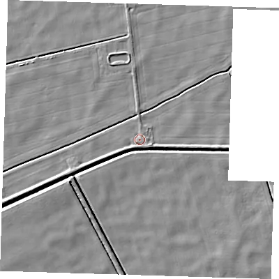 Shaded relief map of the ground around PE229DR, computed from Environment Agency LiDAR. The ground here sits at about 1 m above sea level and falls 5 m across the surrounding 800 m. Surface water reaching this point runs off ground lying to the south-west, 1.4 m higher.