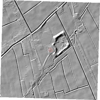 Shaded relief map of the ground around PE229DX, computed from Environment Agency LiDAR. The ground here sits at about 2 m above sea level and falls 5 m across the surrounding 800 m. Surface water reaching this point runs off ground lying to the south-west, 0.7 m higher.