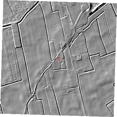 Shaded relief map of the ground around PE229DZ, computed from Environment Agency LiDAR. The ground here sits at about 2 m above sea level and falls 4 m across the surrounding 800 m. Surface water reaching this point runs off ground lying to the east-north-east, 0.9 m higher.