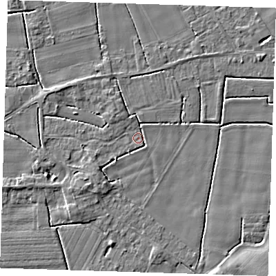 Shaded relief map of the ground around PE229EB, computed from Environment Agency LiDAR. The ground here sits at about 2 m above sea level and falls 3 m across the surrounding 800 m. Surface water reaching this point runs off ground lying to the south-west, 2.5 m higher.