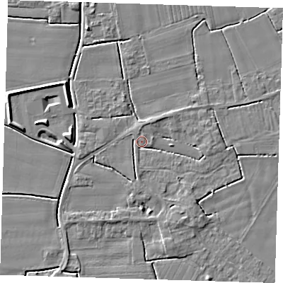 Shaded relief map of the ground around PE229EH, computed from Environment Agency LiDAR. The ground here sits at about 3 m above sea level and falls 5 m across the surrounding 800 m. Surface water reaching this point runs off ground lying to the south-south-east, 2.4 m higher.