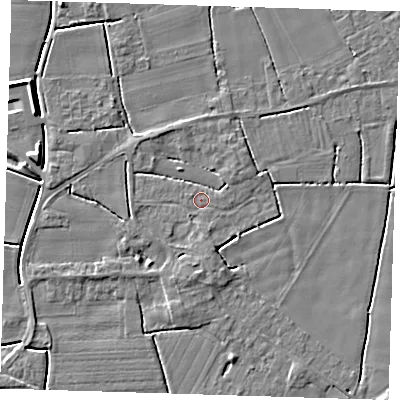 Shaded relief map of the ground around PE229EL, computed from Environment Agency LiDAR. The ground here sits at about 3 m above sea level and falls 4 m across the surrounding 800 m. Surface water reaching this point runs off ground lying to the south, 1.6 m higher.