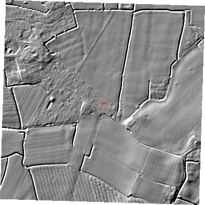 Shaded relief map of the ground around PE229ET, computed from Environment Agency LiDAR. The ground here sits at about 3 m above sea level and falls 5 m across the surrounding 800 m. Surface water reaching this point runs off ground lying to the west-south-west, 1.0 m higher.