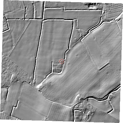 Shaded relief map of the ground around PE229EU, computed from Environment Agency LiDAR. The ground here sits at about 3 m above sea level and falls 5 m across the surrounding 800 m. Surface water reaching this point runs off ground lying to the south-south-east, 3.9 m higher.