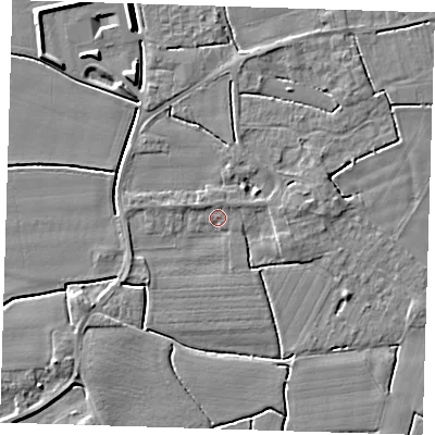 Shaded relief map of the ground around PE229EW, computed from Environment Agency LiDAR. The ground here sits at about 3 m above sea level and falls 5 m across the surrounding 800 m. Surface water reaching this point runs off ground lying to the south-west, 3.1 m higher.