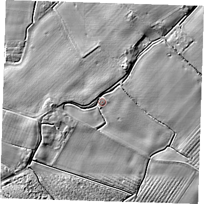 Shaded relief map of the ground around PE229EZ, computed from Environment Agency LiDAR. The ground here sits at about 4 m above sea level and falls 5 m across the surrounding 800 m. Surface water reaching this point runs off ground lying to the west, 2.8 m higher.