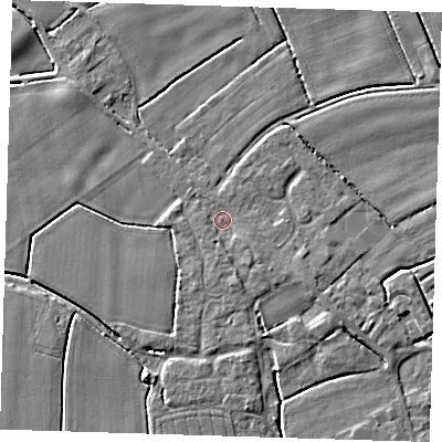 Shaded relief map of the ground around PE229GA, computed from Environment Agency LiDAR. The ground here sits at about 3 m above sea level and falls 4 m across the surrounding 800 m. Surface water reaching this point runs off ground lying to the south-south-east, 1.3 m higher.