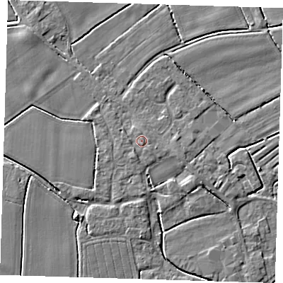 Shaded relief map of the ground around PE229GB, computed from Environment Agency LiDAR. The ground here sits at about 3 m above sea level and falls 4 m across the surrounding 800 m. Surface water reaching this point runs off ground lying to the south, 0.7 m higher.