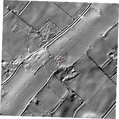 Shaded relief map of the ground around PE229HQ, computed from Environment Agency LiDAR. The ground here sits at about 5 m above sea level and falls 5 m across the surrounding 800 m. Surface water reaching this point runs off ground lying to the east-south-east, 0.9 m higher.