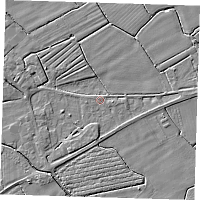 Shaded relief map of the ground around PE229HR, computed from Environment Agency LiDAR. The ground here sits at about 2 m above sea level and falls 3 m across the surrounding 800 m. Surface water reaching this point runs off ground lying to the south-south-west, 2.5 m higher.