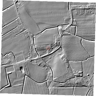 Shaded relief map of the ground around PE229HU, computed from Environment Agency LiDAR. The ground here sits at about 4 m above sea level and falls 5 m across the surrounding 800 m. Surface water reaching this point runs off ground lying to the north-north-west, 0.7 m higher.