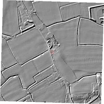 Shaded relief map of the ground around PE229HX, computed from Environment Agency LiDAR. The ground here sits at about 3 m above sea level and falls 5 m across the surrounding 800 m. Surface water reaching this point runs off ground lying to the south-east, 1.1 m higher.