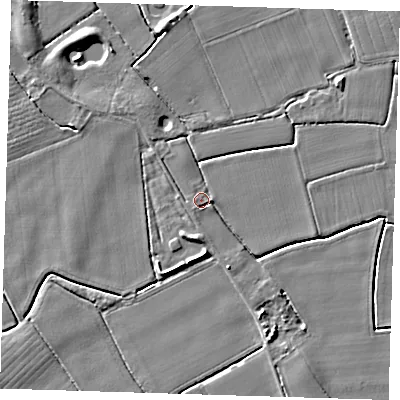 Shaded relief map of the ground around PE229HY, computed from Environment Agency LiDAR. The ground here sits at about 3 m above sea level and falls 4 m across the surrounding 800 m. Surface water reaching this point runs off ground lying to the south-east, 0.9 m higher.