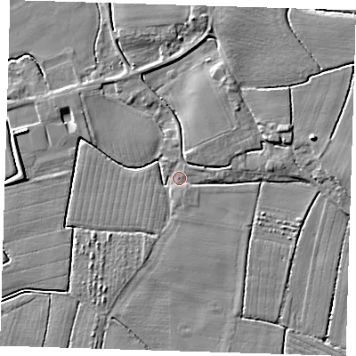 Shaded relief map of the ground around PE229JD, computed from Environment Agency LiDAR. The ground here sits at about 3 m above sea level and falls 5 m across the surrounding 800 m. Surface water reaching this point runs off ground lying to the north-north-east, 3.2 m higher.