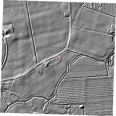 Shaded relief map of the ground around PE229JP, computed from Environment Agency LiDAR. The ground here sits at about 3 m above sea level and falls 5 m across the surrounding 800 m. Surface water reaching this point runs off ground lying to the west-south-west, 2.1 m higher.