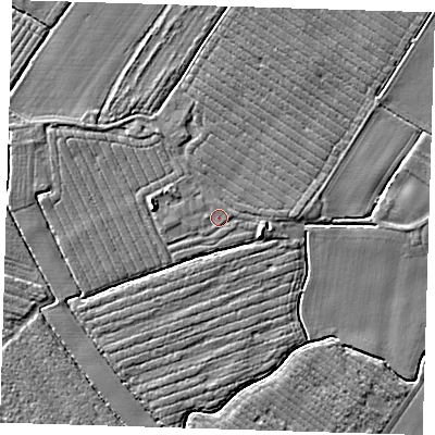 Shaded relief map of the ground around PE229JS, computed from Environment Agency LiDAR. The ground here sits at about 3 m above sea level and falls 5 m across the surrounding 800 m. Surface water reaching this point runs off ground lying to the west, 0.5 m higher.