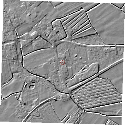 Shaded relief map of the ground around PE229LB, computed from Environment Agency LiDAR. The ground here sits at about 2 m above sea level and falls 3 m across the surrounding 800 m. Surface water reaching this point runs off ground lying to the south, 1.0 m higher.