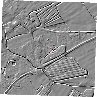 Shaded relief map of the ground around PE229LF, computed from Environment Agency LiDAR. The ground here sits at about 2 m above sea level and falls 3 m across the surrounding 800 m. Surface water reaching this point runs off ground lying to the south-south-east, 2.3 m higher.