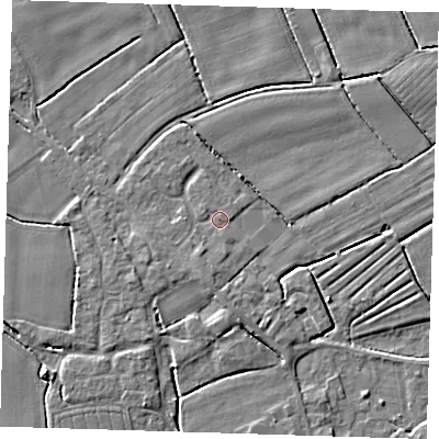 Shaded relief map of the ground around PE229LL, computed from Environment Agency LiDAR. The ground here sits at about 3 m above sea level and falls 4 m across the surrounding 800 m. Surface water reaching this point runs off ground lying to the south-south-west, 1.3 m higher.