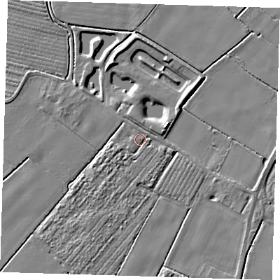Shaded relief map of the ground around PE229LN, computed from Environment Agency LiDAR. The ground here sits at about 3 m above sea level and falls 5 m across the surrounding 800 m. Surface water reaching this point runs off ground lying to the west-south-west, 1.7 m higher.