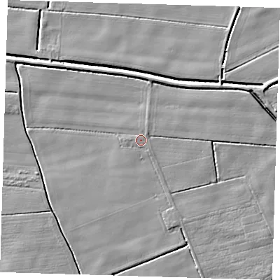 Shaded relief map of the ground around PE229LU, computed from Environment Agency LiDAR. The ground here sits at about 2 m above sea level and falls 5 m across the surrounding 800 m. Surface water reaching this point runs off ground lying to the west, 0.7 m higher.