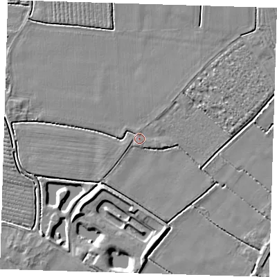 Shaded relief map of the ground around PE229LW, computed from Environment Agency LiDAR. The ground here sits at about 2 m above sea level and falls 4 m across the surrounding 800 m. Surface water reaching this point runs off ground lying to the west-north-west, 2.2 m higher.
