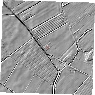 Shaded relief map of the ground around PE229LX, computed from Environment Agency LiDAR. The ground here sits at about 2 m above sea level and falls 5 m across the surrounding 800 m. Surface water reaching this point runs off ground lying to the east, 3.5 m higher.