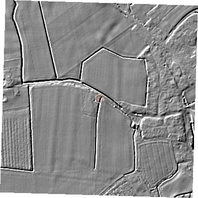 Shaded relief map of the ground around PE229NB, computed from Environment Agency LiDAR. The ground here sits at about 3 m above sea level and falls 4 m across the surrounding 800 m. Surface water reaching this point runs off ground lying to the south-east, 3.8 m higher.